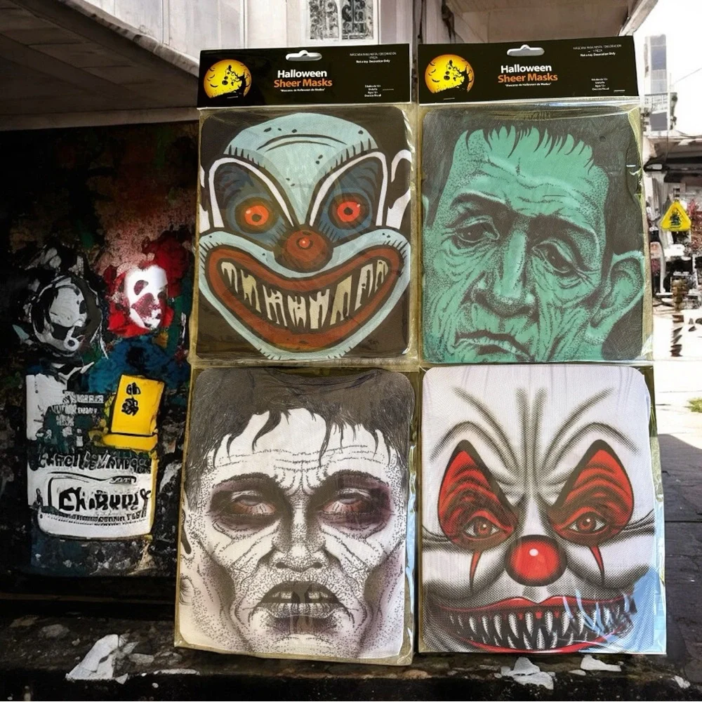 NEW Creepy Halloween Sheer Masks Set of 4 | Spooky Mixed Styles Surprise Pack